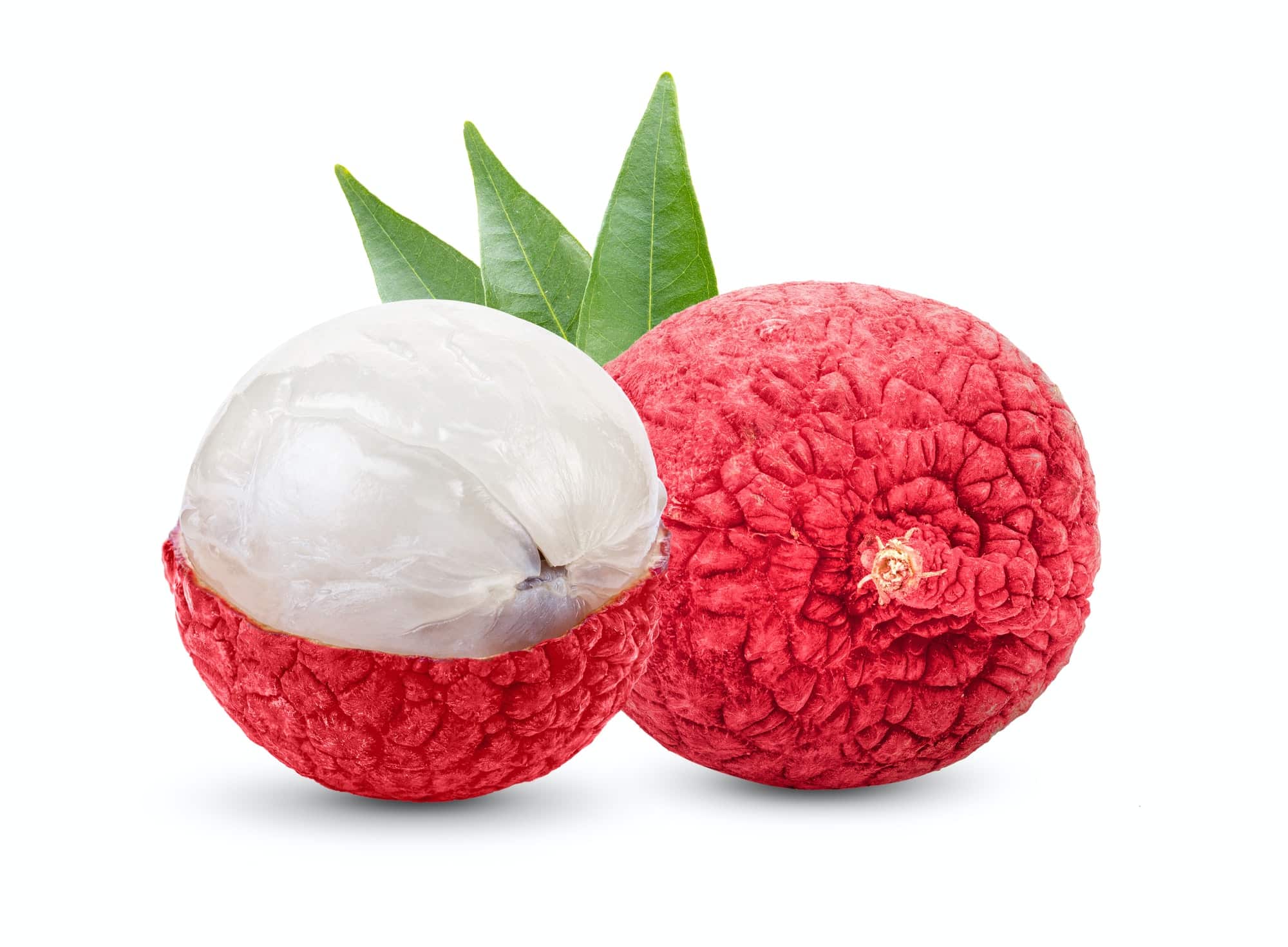 Lychee with leaf isolated on white